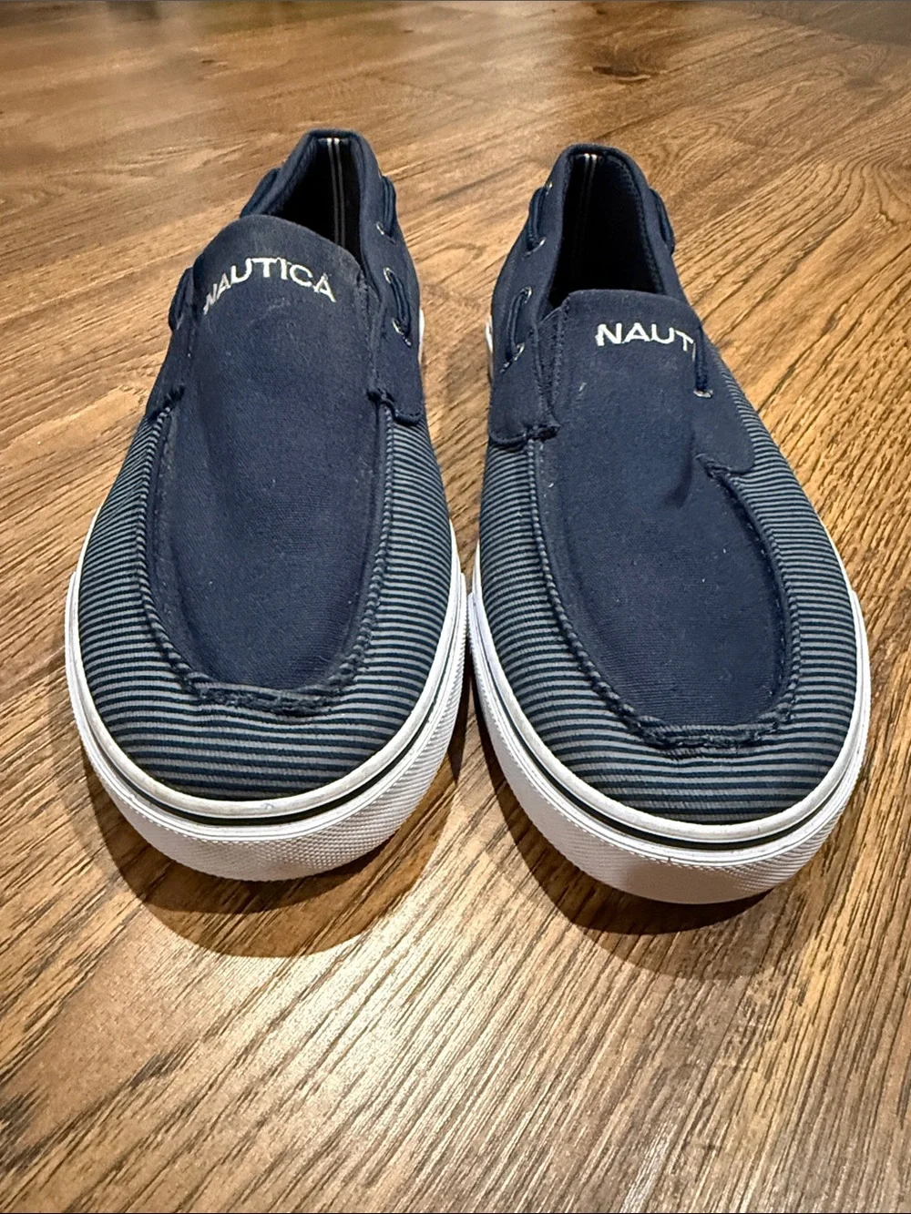 Nautica Men’s Navy Slip-On Canvas Boat Sneakers with White Sole